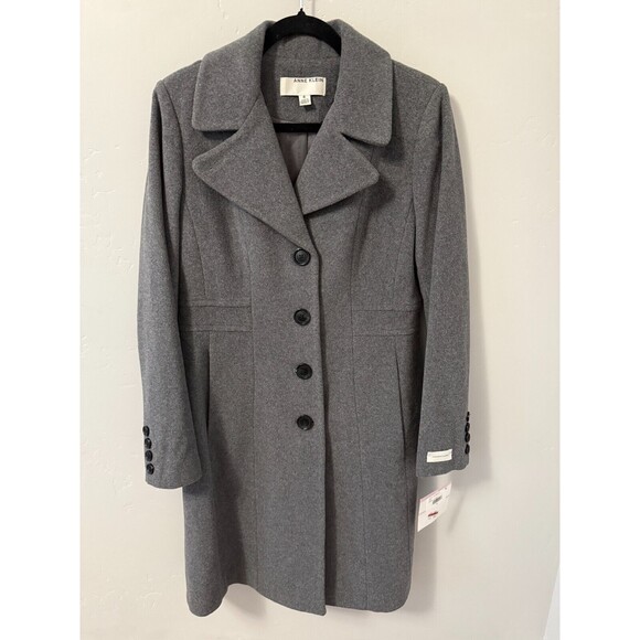 NWT Anne Klein Notch Collar Coat Grey Cashmere Wool Blend Size 6 4x‎ Button $350 - Picture 1 of 10